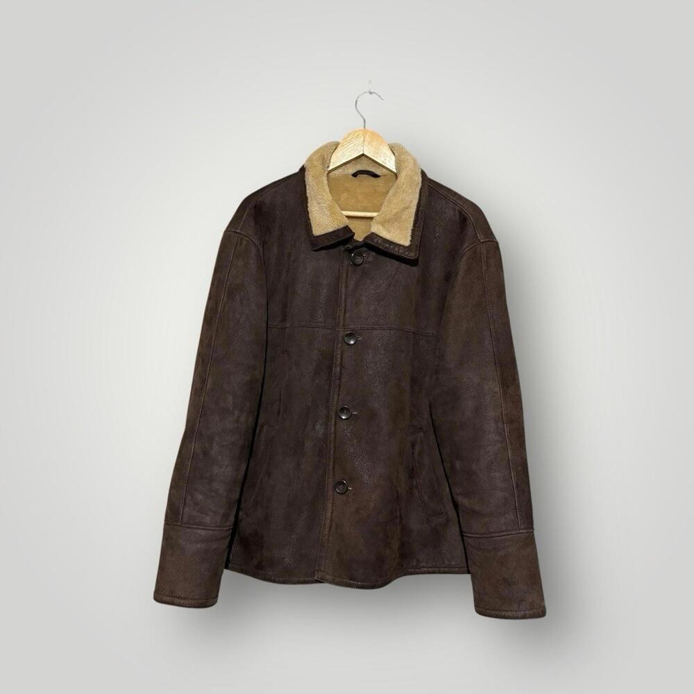 DANIER Genuine Leather Shearling Jacket Brown Sherpa Collar Coat M Men